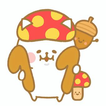 11月イラスト 11月,きのこ,赤,黄色,どんぐり,茶色,猫,動物,かわいい,手書きのイラスト素材