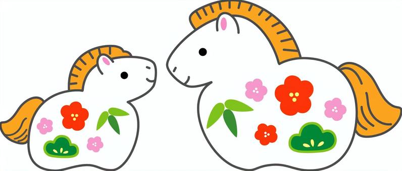 向き合う午の親子 干支,2026,午,親子,横向き,向き合う,見合う,仲良し,白馬,お正月のイラスト素材