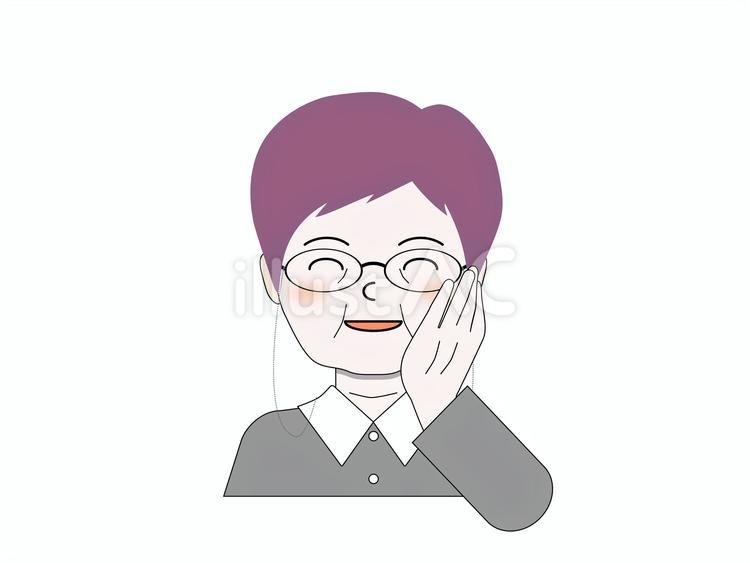 頬に手をあててにっこり微笑む紫ヘア 高齢者,年配,お年寄りのイラスト素材