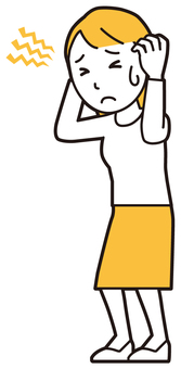  ロングヘア女性(黄)-080-全身 頭痛,女性,女の子,人物,かわいい,痛い,耳鳴り,悩み,ストレス,病気のイラスト素材