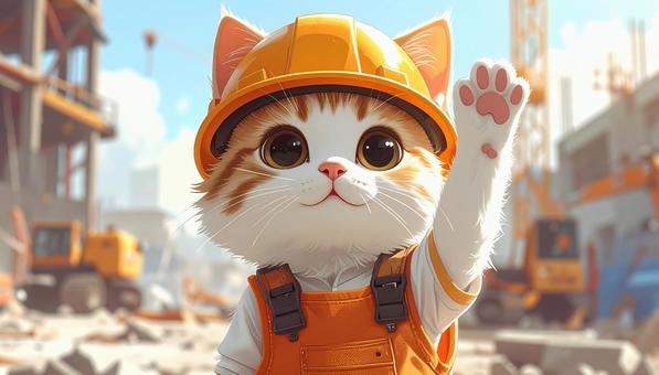 工事現場の作業員のかわいい猫