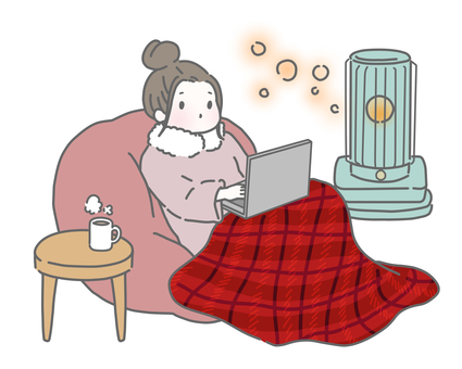 冬のぬくぬく在宅ワークの女性 在宅ワーク,テレワーク,リモートワーク,仕事,女性,パソコン,冬,在宅勤務,フリーランス,パソコン作業のイラスト素材