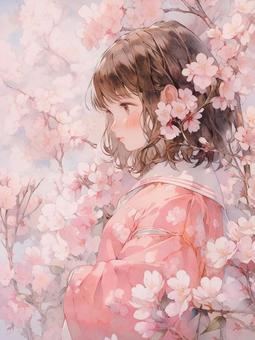 Illustration, girl, tiny, sakura, 