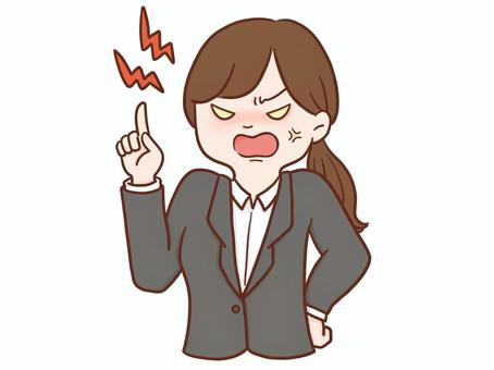 激怒する女性会社員(カラーYシャツ) 女性,人物,上半身,怒る,キレる,激怒,注意,忠告,クレーム,クレーマーのイラスト素材