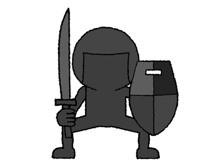 戦士 シルエット,戦士,刀,盾,pop調,手描き,挿絵,ワンポイント,素材,商用可のイラスト素材