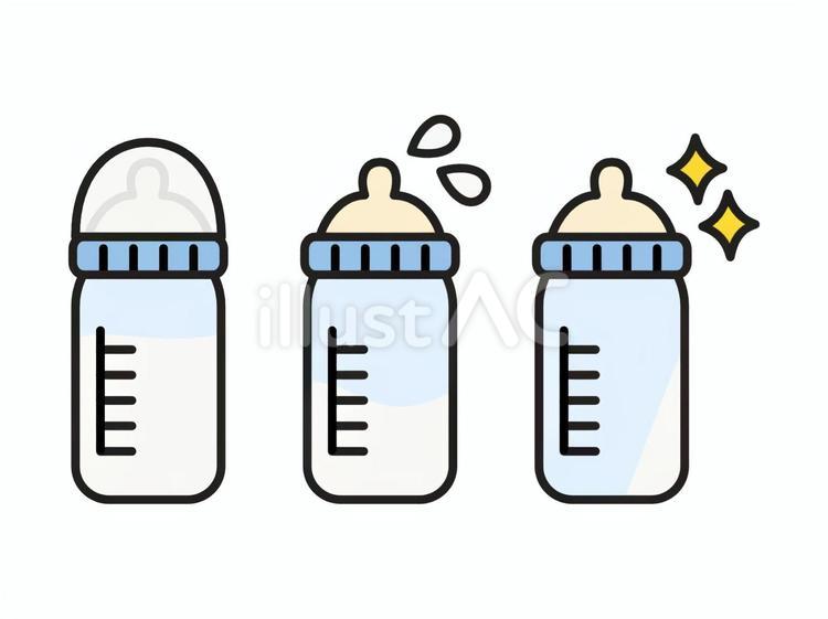 哺乳瓶　3種類　青 哺乳瓶,瓶,授乳のイラスト素材