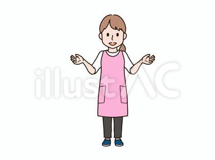 両手を広げる女性_エプロンpink
