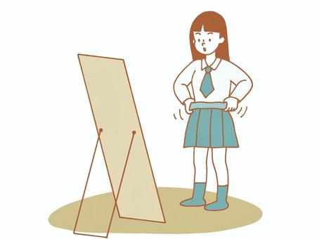 スカートを短くしてみる女子高生 スカート,制服,丈,短く,調整,まくる,生徒,女子高生,女の子,人のイラスト素材
