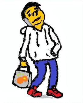 話し中の男 話し中の男 男性,スマホ,話し中,パーカー,トートバッグのイラスト素材