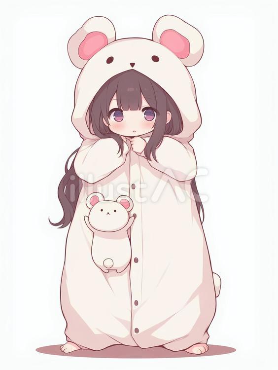 ちびキャラ動物のコスプレをした女の子 ちびキャラ,デフォルメ,かわいいのイラスト素材