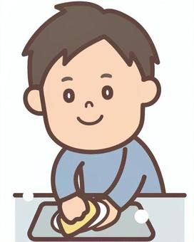 食器を洗っている男性 洗い物,食器,家事,シンク,後片付け,台所,キッチン,主夫,男性,流しのイラスト素材