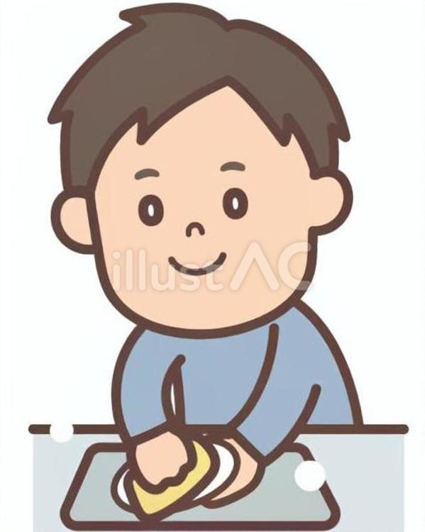 食器を洗っている男性 洗い物,食器,家事のイラスト素材