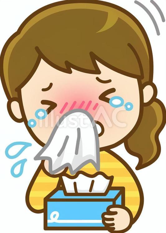 鼻をかむ女性 くしゃみ,咳,鼻水のイラスト素材