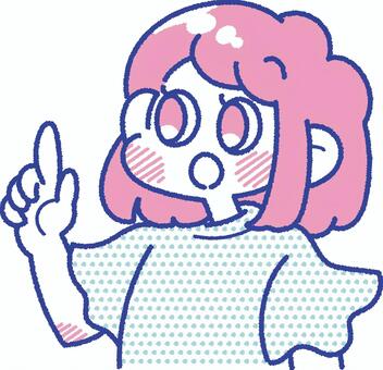 指をさす驚いた表情の女の子のイラスト 子ども,女の子,小学生,表情,ポーズ,指さし,発見,驚き,気づく,見つけるのイラスト素材