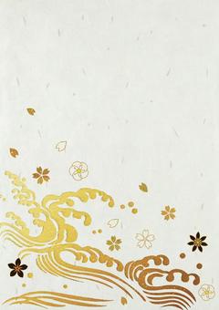 Gold leaf wave cherry blossom pattern _ Japanese paper vertical background 3226, new year's card, wave, japanese paper, JPG and AI