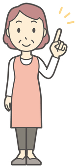  エプロンおばちゃん-125-全身 指差し,笑顔,おばちゃん,エプロン,お母さん,ママ,中年,おばさん,主婦,人物のイラスト素材