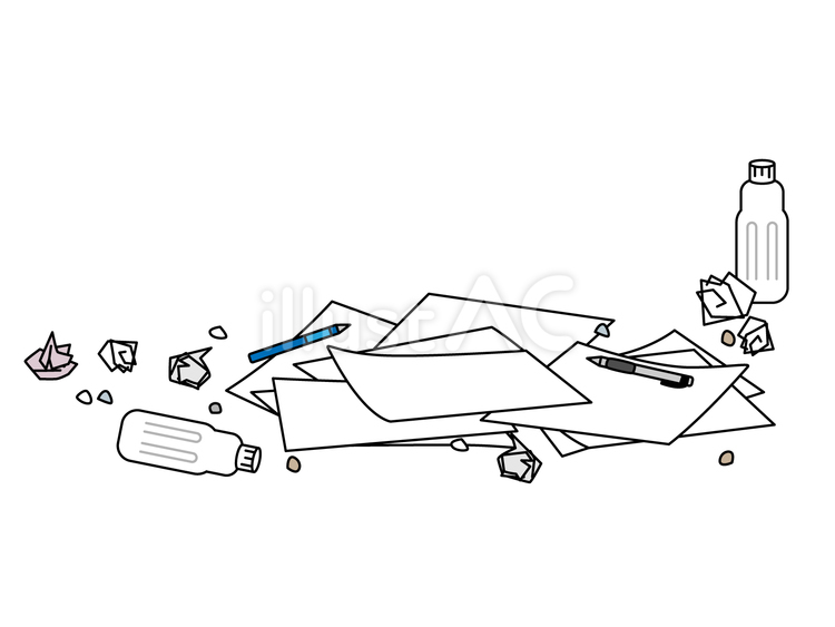 散乱した書類とゴミ ゴミ,汚い,ペットボトルのイラスト素材