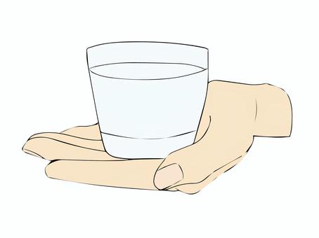 手の平に乗せたグラス 飲み物,水,乗せる,片手,グラス,コップ,手描きのイラスト素材