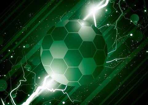 サッカーボールと雷の緑色の背景素材 スポーツ,サッカー,ボール,雷,稲妻,光,パーティクル,緑色,背景のイラスト素材