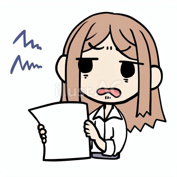 大きめの紙を見て嫌がる女性 女性,大きめ,嫌がるのイラスト素材