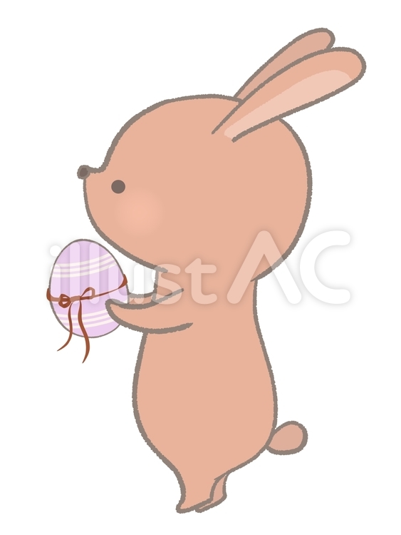 イースターエッグ持つ兎のイラスト線あり うさぎ,タマゴ,動物のイラスト素材