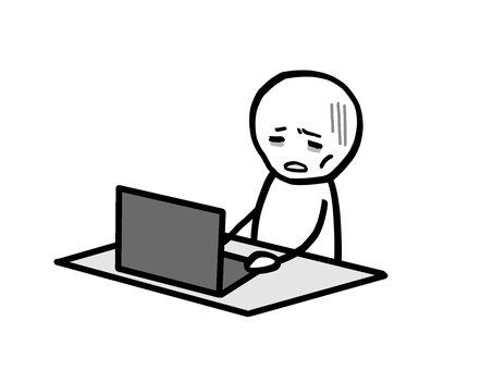 モノクロ棒人間　働きすぎてげっそりな人 棒人間,人,モノクロ,モノトーン,白黒,働く,過労,ワークライフバランス,ブラック企業,パソコンのイラスト素材