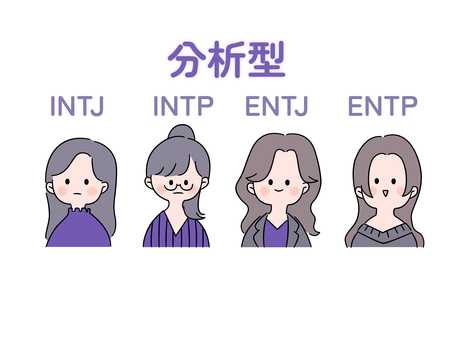 MBTI診断-分析型 16タイプ,性格,特性,分類,性格診断,mbti,テスト,診断,女性,イラストのイラスト素材