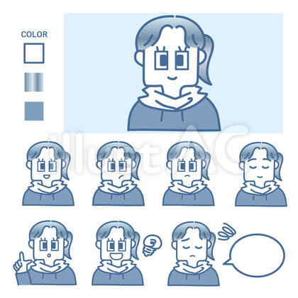 パーカー姿の女の子の表情セット