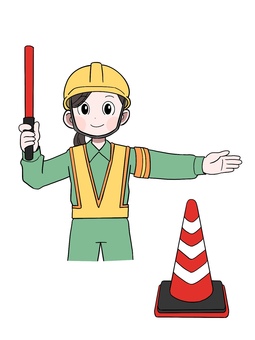 誘導員1(女の子) 誘導員,誘導,交通案内,交通整理,工事現場,警備員,安全第一,誘導灯,ヘルメット,ガードマンのイラスト素材