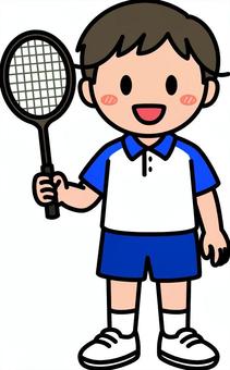 青のバドミントンの男の子です。 バドミントン,シンプル,スポーツ,体育,クラブ,部活,サークル,運動,跳ぶ,ラケットのイラスト素材