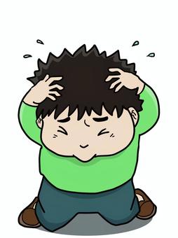 ああどうしよう 男性,困る,頭を抱える,焦る,不安,混乱,膝まづく,汗,全身のイラスト素材