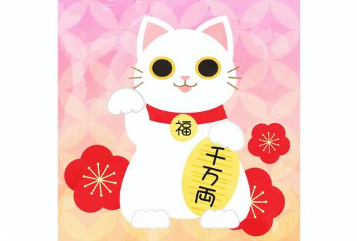 Illustration of a white beckoning cat, , JPG, PNG and AI