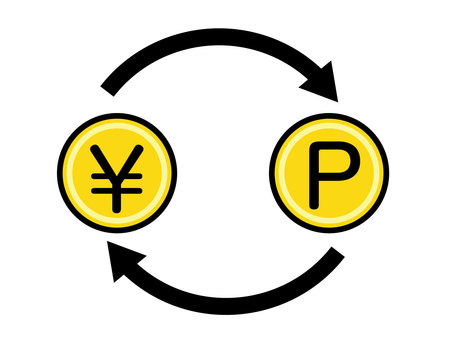 ポイント交換　換金 換金,お金,ポイント,循環,資産,運用,流通,コイン,円,金貨のイラスト素材