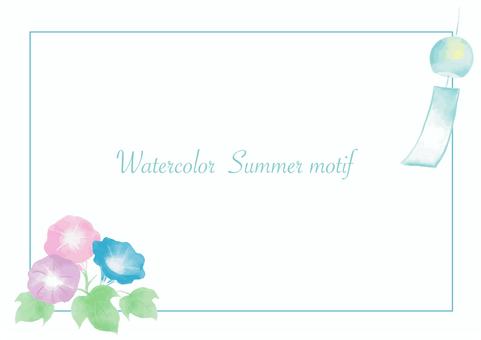 Watercolor style morning glory and wind chime frame, , JPG, PNG and AI