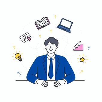 スキル向上を目指す男性ビジネスマン スキル向上を目指す男性ビジネスマン 人物,男性,ビジネスマン,スーツ,笑顔,成長,学習,資格,勉強,努力のイラスト素材