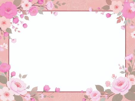 6.フレーム フレーム,花フレーム,背景,ピンク,花,桜,バラ,植物,春,春フレームのイラスト素材