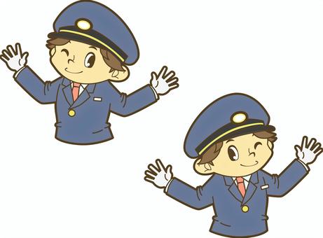 両手を上げる鉄道員 駅員,車掌,運転士,運転手,鉄道員,乗務員,鉄道,新幹線,路面電車,地下鉄のイラスト素材