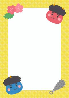 節分のかわいい和柄フレーム、黄色 節分のかわいい和柄フレーム、黄色 節分,鬼,フレーム,背景,あしらい,和柄,和柄フレーム,飾り,飾り枠,黄色のイラスト素材