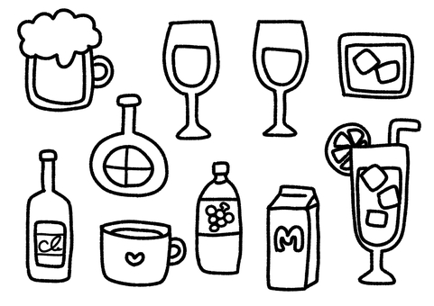 お酒、飲み物　ぬりえ