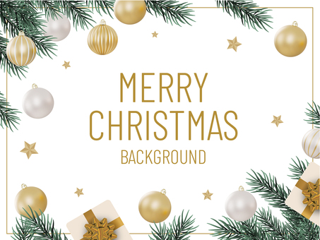 白地に金のナチュラルクリスマス背景 クリスマス,オーナメント,背景,フレーム,枠,カード,ナチュラル,白,ホワイト,ゴールドのイラスト素材