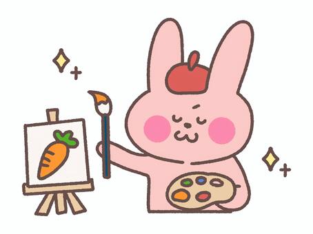 絵描きのうさぎ 絵描き,うさぎ,絵画,芸術,芸術の秋,絵の具,キャンバス,イーゼル,パレット,筆のイラスト素材