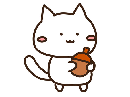 どんぐりを持って秋を感じるかわいい白ねこ どんぐりを持って秋を感じるかわいい白ねこ どんぐり,秋,木のみ,ねこ,かわいい,手書き,ゆるい,シンプル,デフォルメ,全身のイラスト素材