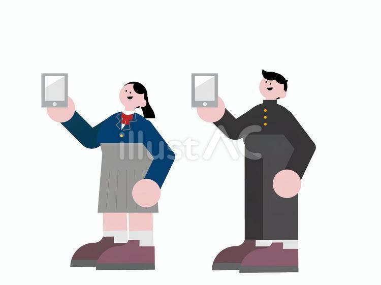 携帯の画面を見せる男子と女子 学生,スマホ,おしゃれのイラスト素材
