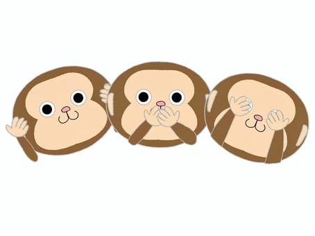 三猿 猿,見ない,聞かない,言わない,三猿,可愛い,リアクション,お知らせ用,宣伝用,pop調のイラスト素材