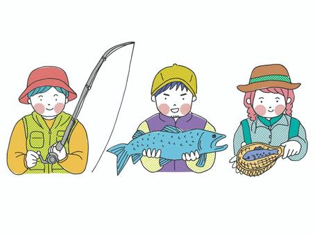 川釣り【80sTASTE_194】 川釣り,釣り,フィッシング,釣り人,川魚,アウトドア,趣味,海釣り,漁業,レジャーのイラスト素材