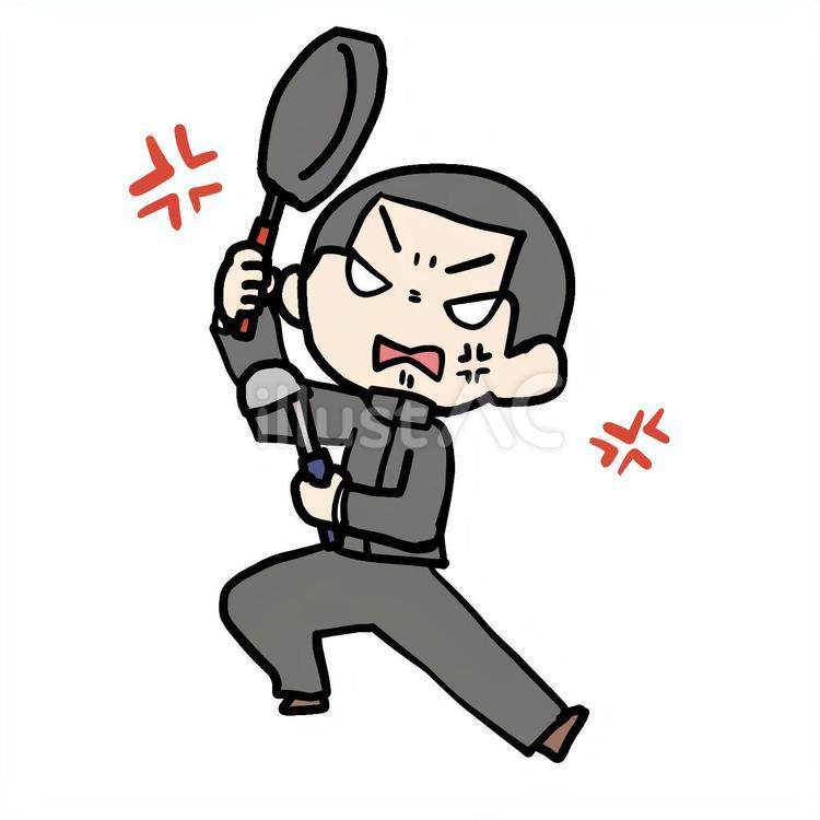 調理器具を構える怒る学生少年 学生,調理,器具のイラスト素材