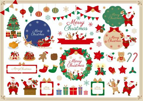 クリスマスのフレームとあしらいセット クリスマス,サンタクロース,サンタ,フレーム,吹き出し,セット,あしらい,イベント,マルシェ,フェスのイラスト素材