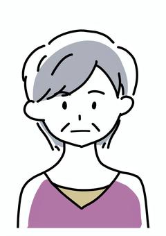 真顔の女性 真顔,無表情,高齢者,シニア,おばあちゃん,女性,老人,シンプル,ラフタッチ,手書き風のイラスト素材