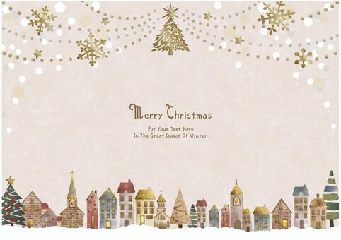 クリスマスフレームC02 クリスマス,フレーム,クリスマスツリー,街並,冬,モミの木,12月,オーナメント,雪,イヴのイラスト素材