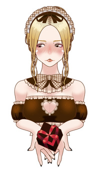 バレンタインチョコをくれる女性【02】 バレンタイン,バレンタインチョコレート,チョコレート,チョコ,女性,コスプレ,メイド服,メイド,本命チョコ,義理チョコのイラスト素材